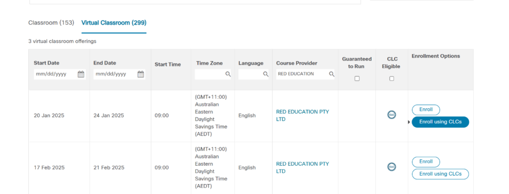 Specify that you want to use Cisco Learning Credits to enrol